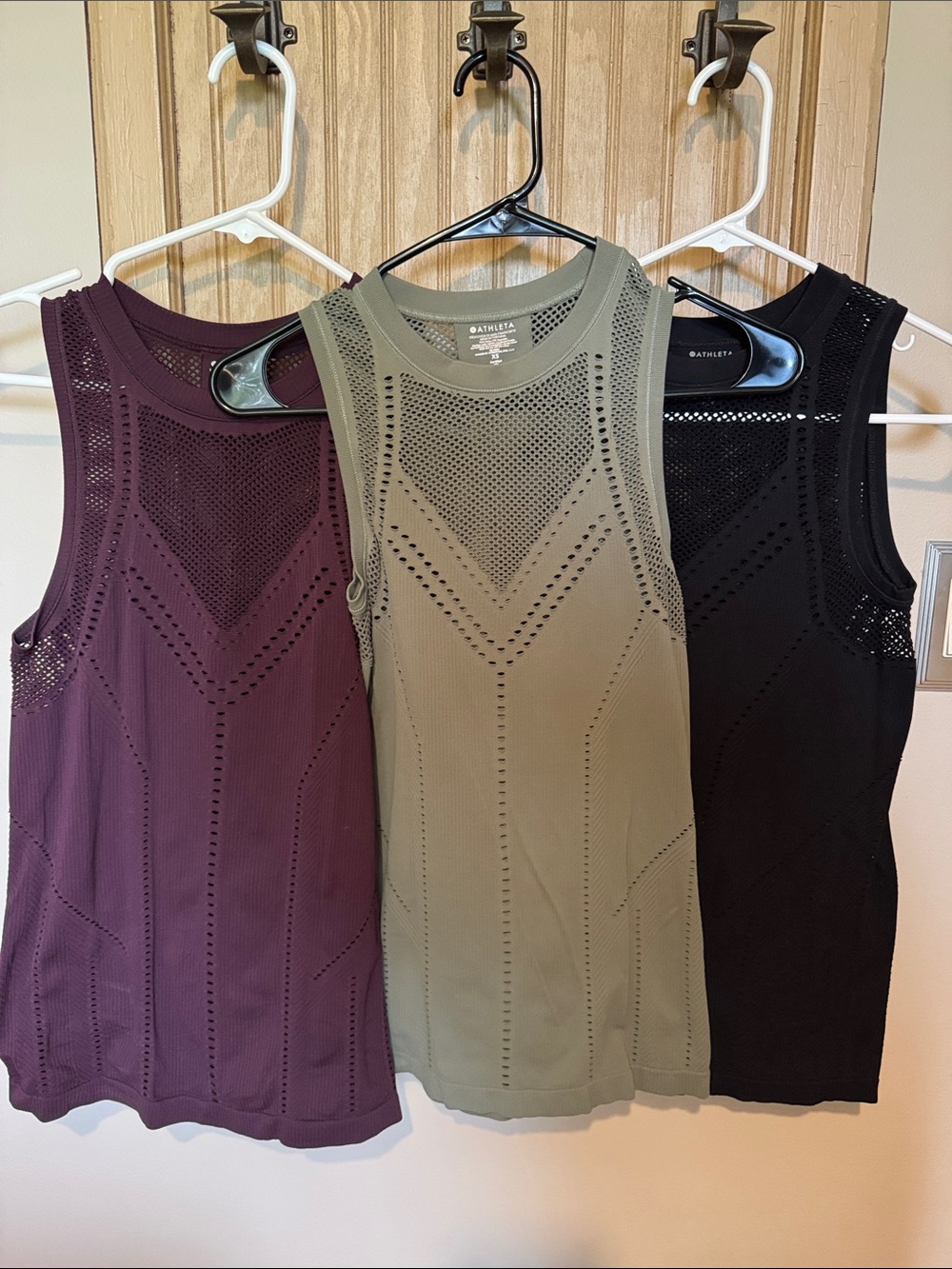 Athleta Perforated Performance Tank Trio — Olive, Plum & Black